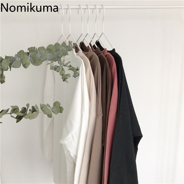 

nomikuma chic basic t shirts women solid color o neck long sleeve tshirts female casual loose camisetas mujer 210514, White