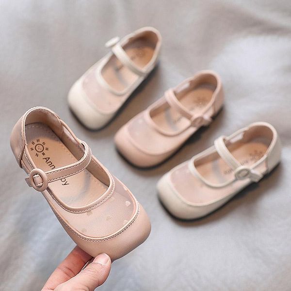 

spring summer girls shoes mesh leather cut outs princess breathable sandals mary janes kids flats child flat, Black;grey