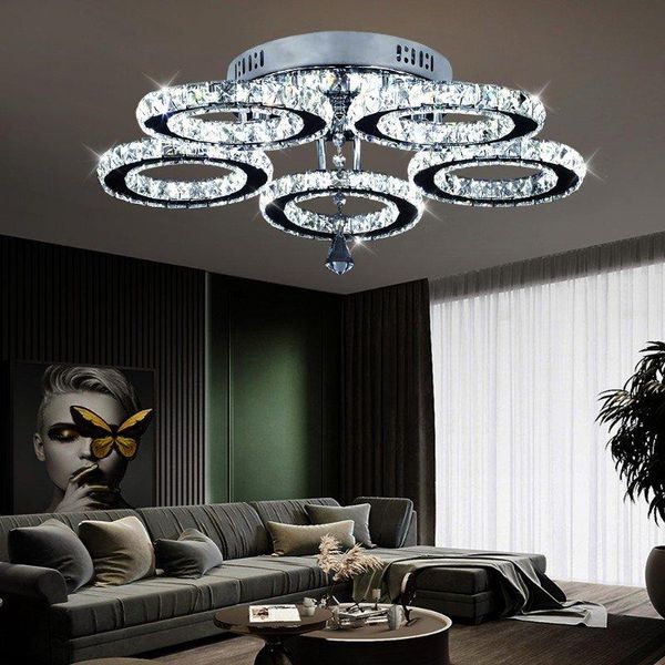 

modern crystal led chandeliers lighting chrome plafon lustre luminaire 30w hanging ceiling lamp lamparas de techo