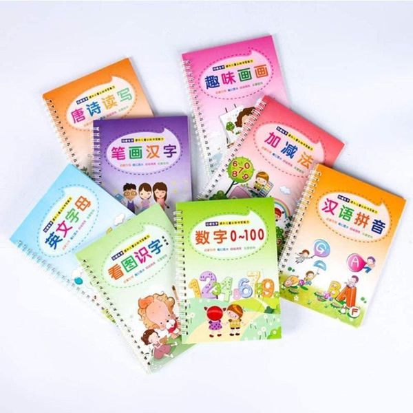 

4/8pcs writing paste children books calligraphy handwriting copybook set kids educational learning english word notepads, Purple;pink