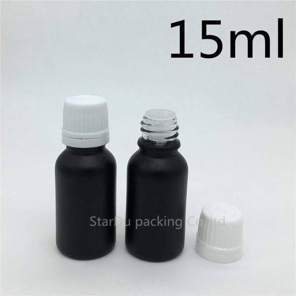 

12pcs 15ml black frosted glass bottle vials essential oil with white plastic cover perfume bottles storage & jars