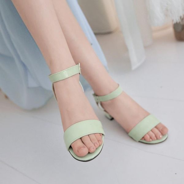 

big size 1 high heels sandals women shoes open-toed with one word button, Black