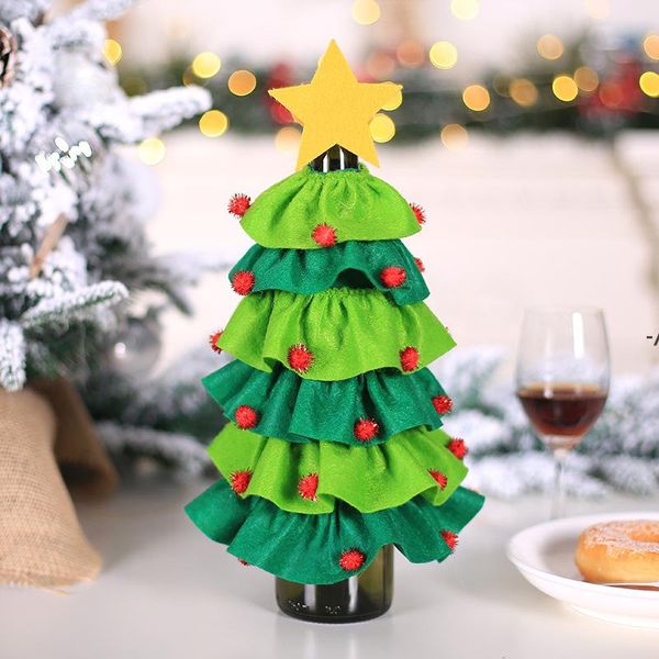 Decorazioni natalizie Albero di Natale Palla appiccicosa Coperture per bottiglie di vino rosso Mini grembiule natalizio Copri bottiglia di vino JJB10905