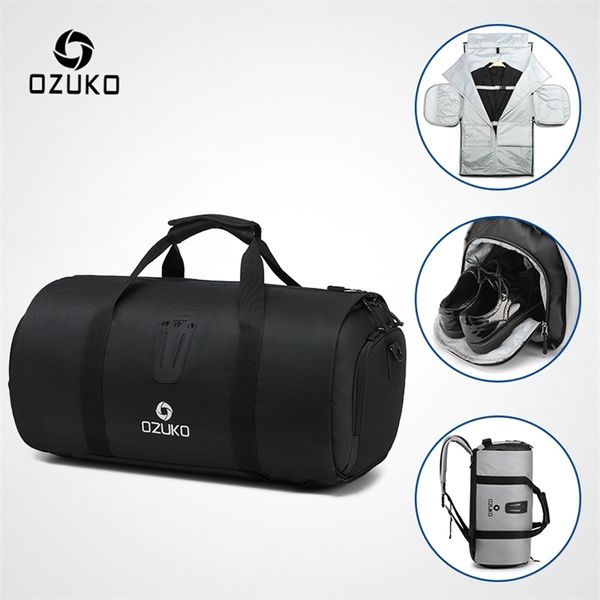 Ozuko multifuncional grande capacidade homens saco de viagem impermeável Duffle para viagem terno armazenamento mão bagagem s com bolsa de sapato 211118