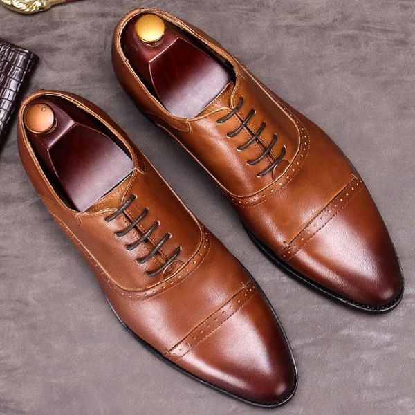

lacing wedding italian mens luxury formal shoes genuine leather business oxford brogue black pointed toe men dress shoe