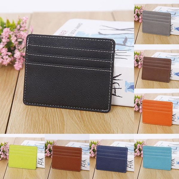 

card holders fashion solid color pu holder multi-layer bank package coin bag thin mini portable, Brown;gray