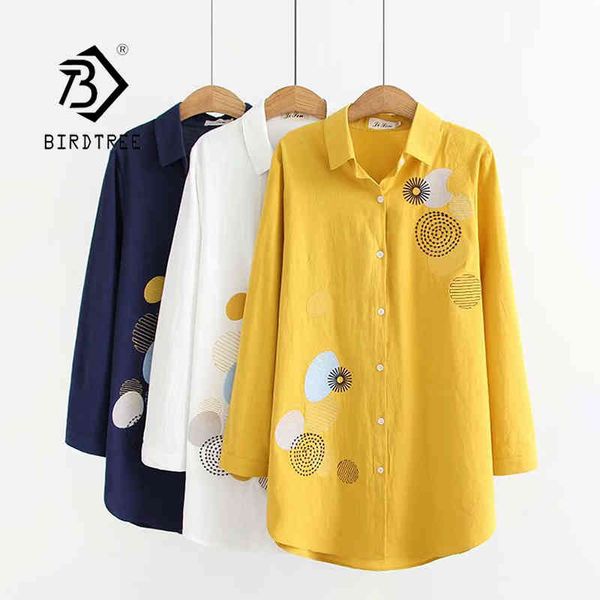 

new arrival women dot embroidery cotton white shirt long sleeve casual blouse loose plus size 4xl feminina blusa t06218f 210430
