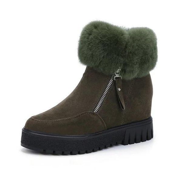 

boots 2021 women winter outdoor keep warm fur waterproof women's snow thick heel with round head high heels, Black