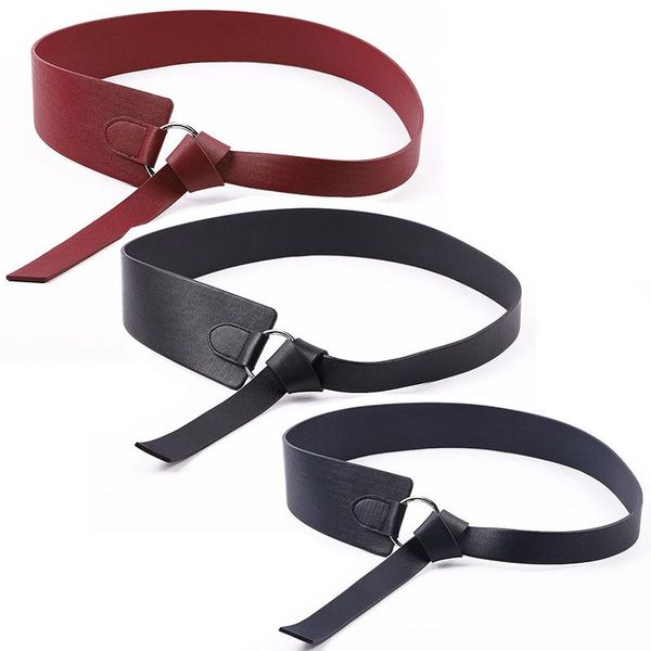 

belts wide leather corset belt for ladies solid color wedding dress waistband pu knotted waist female, Black;brown