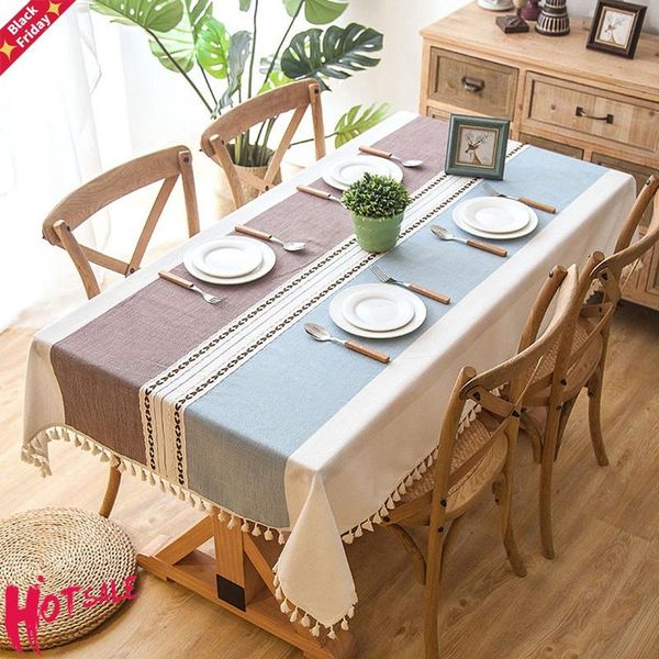 

plaid decorative linen tablecloth with tassel waterproof oilproof thick rectangular wedding dining table cover tea cloth