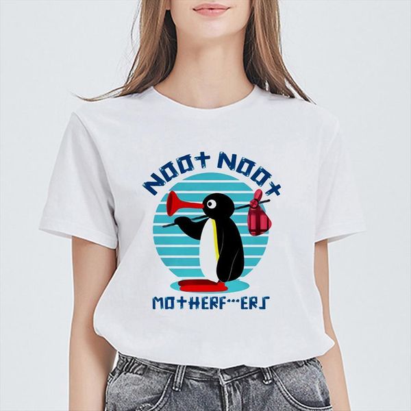 

noot pingu letter print elegant womens t shirt streetwear kawaii oversize harajuku vestidos female tees, White