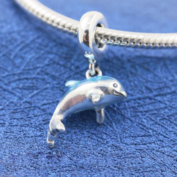 

925 sterling silver summer collection shimmering dolphin dangle charm bead fits european pandora style jewelry charm bracelets, Black
