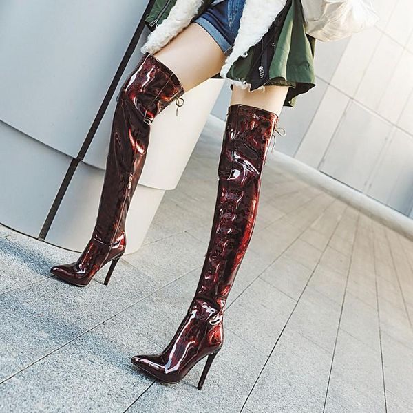 

boots pxelena good quality gorgeous thigh high women stiletto super heels party nightclub dance over the knee shoes 43, Black