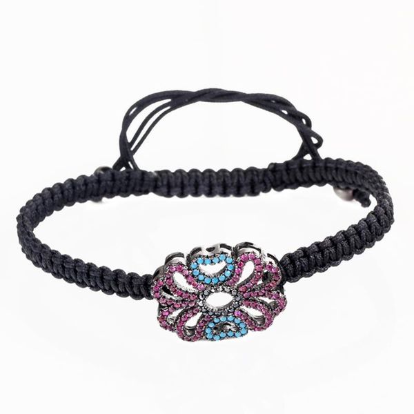 

charm bracelets fashion delicate lucky flower black thread band macrame bracelet friendship hand jewelry gift, Golden;silver