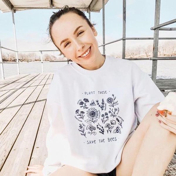 

women's hoodies & sweatshirts plant these flowers save the bees slogan sweatshirt aesthetic streetwear graphic women jumpers girl tumbl, Black
