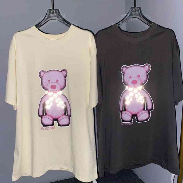 

women's t-shirt t t-shirt reflective bow tie bear print short sleeve 21 summer loose round neck medium length 3tpo, White
