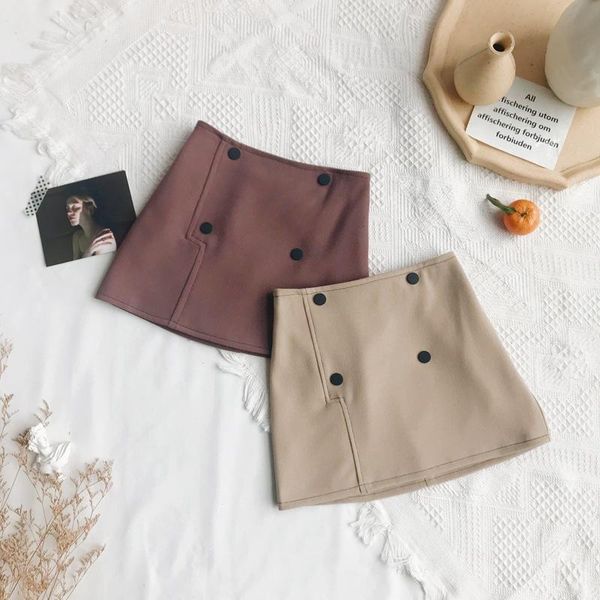 

skirts 2021 spring arrival korean style cotton pure color double-row buttons half-length short skirt for cute sweet baby girls, Blue