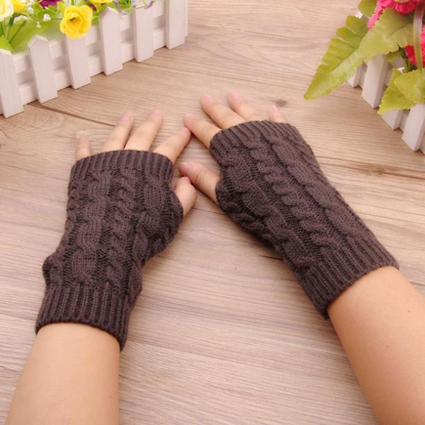 

five fingers gloves 2021 winter women stylish hand warmer arm crochet knitting faux wool mitten warm fingerless glove femme, Blue;gray