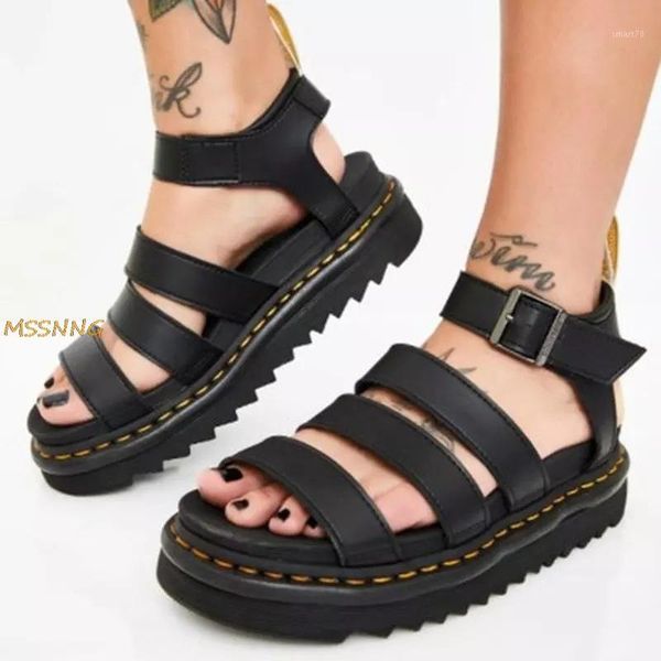 

sandals 2021 summer women's fashion thick bottom buckle strap ladies shoes anti slip gladiators rome women sandlas big size1, Black