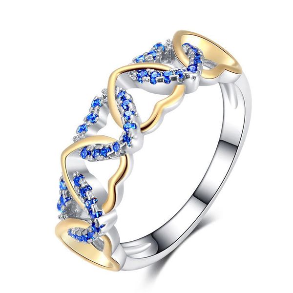 

wedding rings ustar hollow out heart for women fashion jewelry colorful cz crystals finger female anel party gifts, Slivery;golden