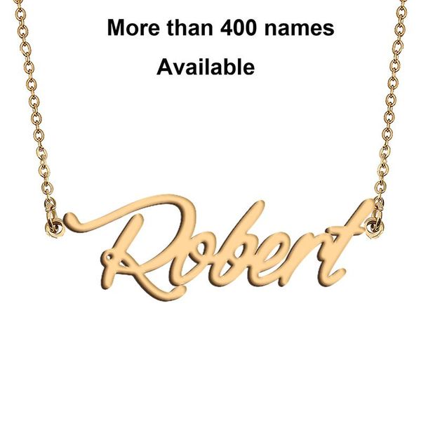 

chains cursive initial letters name necklace for robert birthday party christmas year graduation wedding valentine day gift, Silver