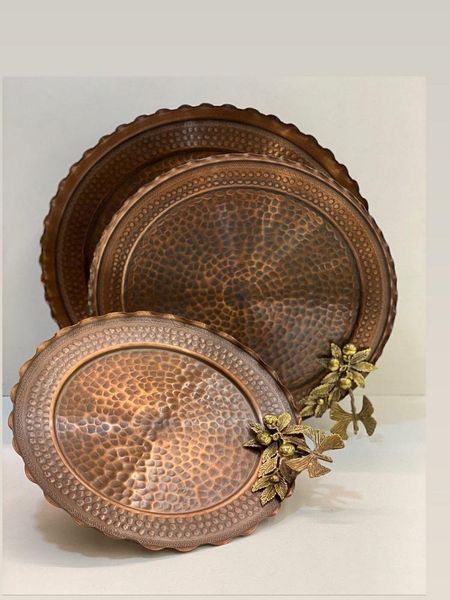 

dishes & plates 100% copper oval plate dessert stand creative modern fruit living room cake serving tray 3 pcs home decor