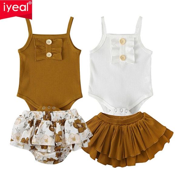

born baby girl clothes set summer solid color sling romper flowers shorts skirt 2pcs kids infant clothing outfits sets, White