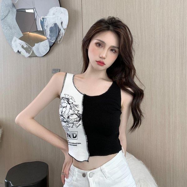 

women's tanks & camis summer women knitted camisoles stretchy print patchwork irregular sleeveless tank, White