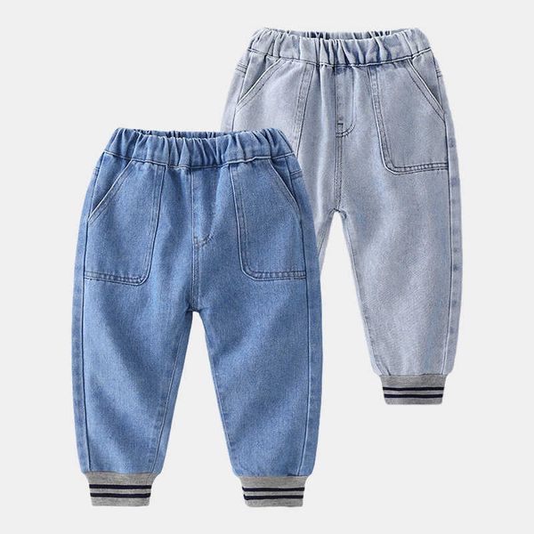 Bebek Elastik Pantolon İlkbahar Sonbahar Çocuk Giyim Çocuk Büyük Cep Demi Uzun Pantolon Rahat Düz Kot Boys için 210529