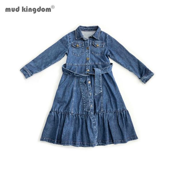 

mudkingdom big girls clothing denim ruched long sleeve t-shirt blouse solid dress 210615, Red;yellow