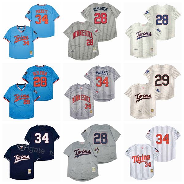 

1969 1970 1987 1991 retro baseball 34 kirby puckett jersey vintage 28 bert blyleven 29 rod carew retire pullover pinstripe white blue grey b, Blue;black