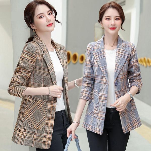 

women's suits & blazers blazer coat spring autumn jacket korean short plaid slim woolen suit plus size single-breasted female outwear t, White;black