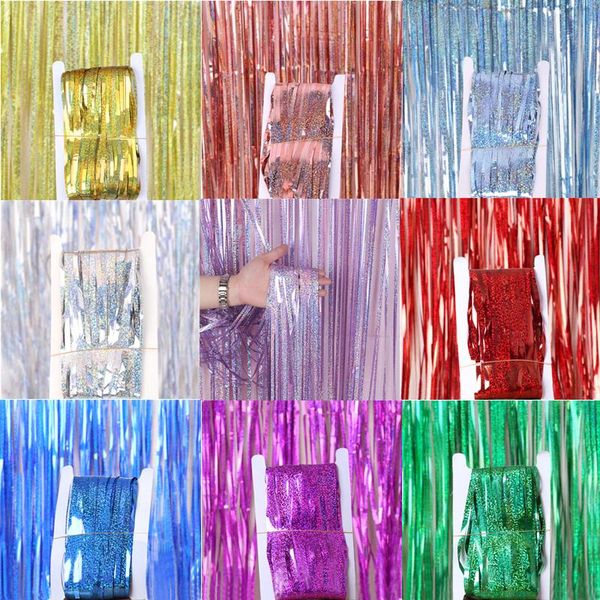 

party decoration 1m 2m 3m metallic foil fringe shimmer backdrop wedding wall po booth tinsel glitter curtain silver