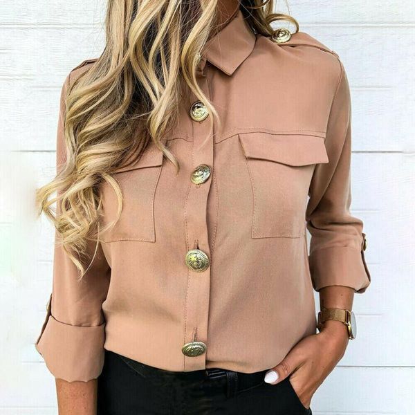 

women's blouses & shirts spring autumn clothing fashion solid shirt female casual long sleeve blouse ladies slim button plus size, White