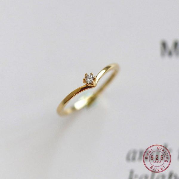 

cluster rings hi man 925 sterling silver korean fashion v-shaped single ring women luxury temperament anniversary gift jewelry, Golden;silver