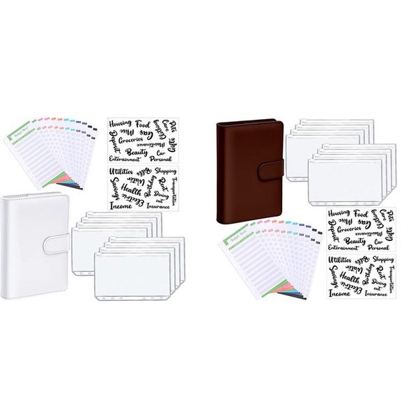

gift wrap a6 pu leather notebook binder budget planning notepad,6 ring sleeves,8 pockets,12 expense sheets