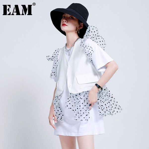 

casual dresses [eam] women whiteruffles dot printed mesh dress round neck short sleeve loose fashion tide spring summer 2021 1dd5203, Black;gray
