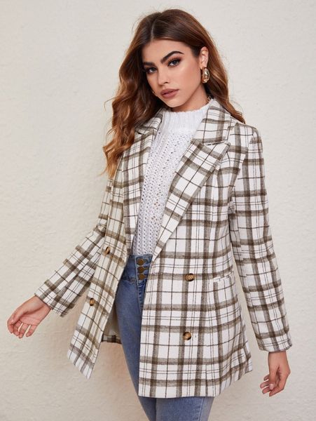 

plaid double button blazer x8ay#, White;black