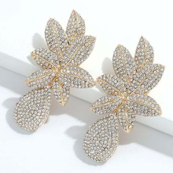 

dangle & chandelier dvacaman long gold metal flower earrings women shiny full rhinestone water drop fashion jewelry, Silver