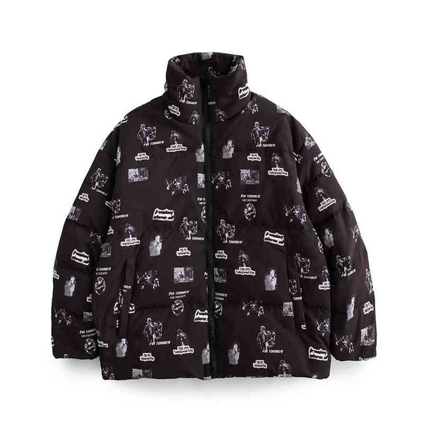 

american fashion down jacket men's winter white duck trend stand collar cotton padded couple students' warm, Black