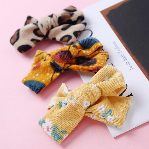 

big bow hair clips baby girls corduroy barrettes floral printing children princess side clip kids winter hairpin cute hairgrips accessories, Slivery;white