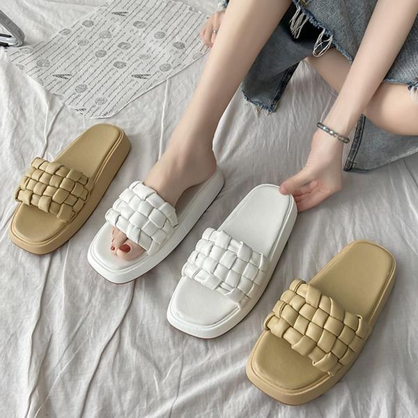

slippers shoes women summer slides pantofle fashion low platform 2021 flat luxury soft rubber rome basic pu, Black