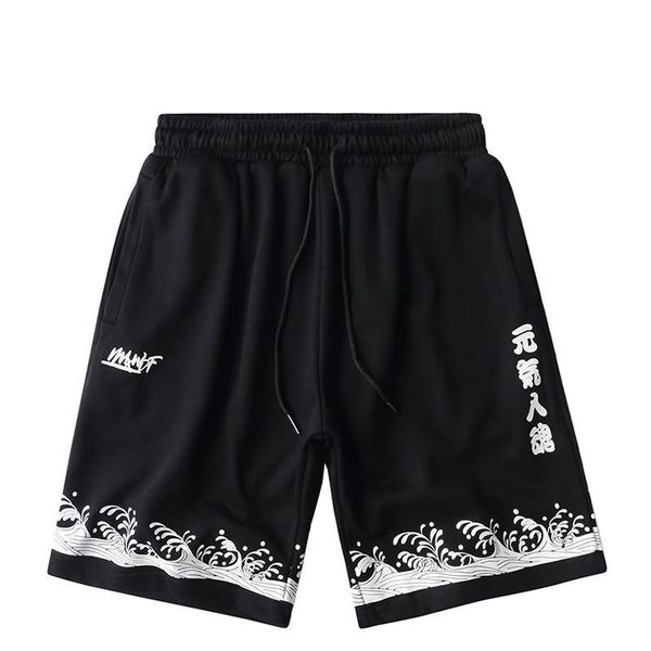 

summer hip hop short joggers harajuku shorts streetwear japanese characters elastic waist track baggy loose cotton men's, White;black