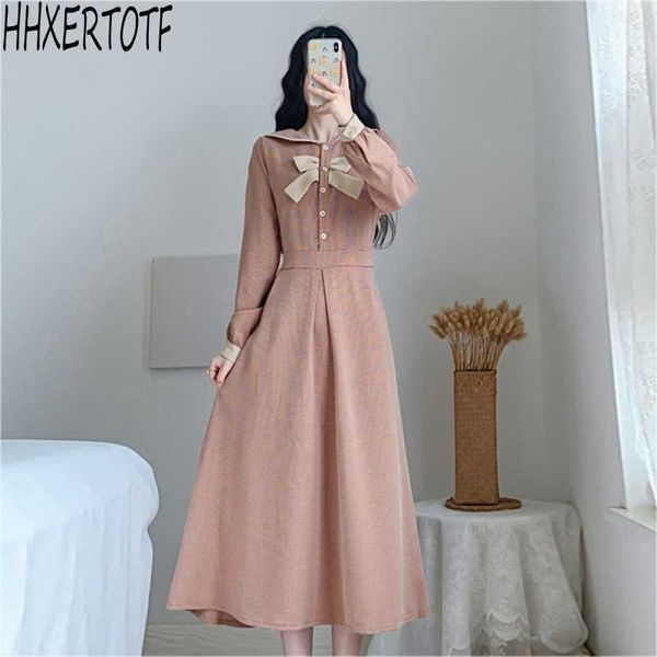 

spring fashion casual retro elegant o neck long sleeve casual long dresses 210531, Black;gray