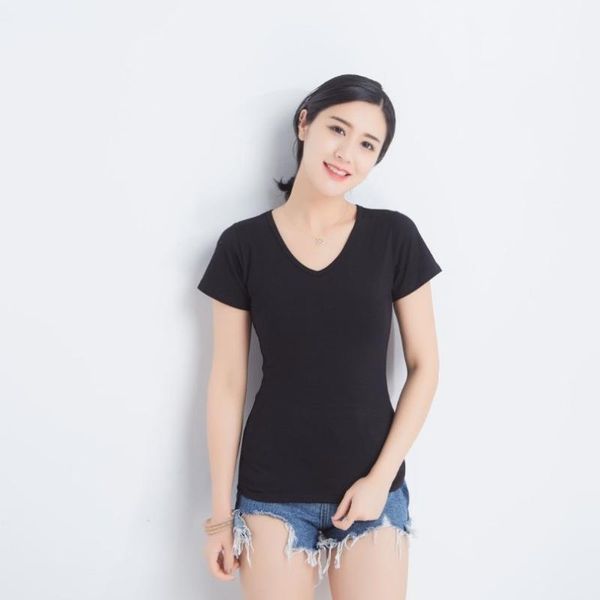 

women's t-shirt 2021 summer t shirt women short sleeve v neck tshirt casual tee cotton for, White