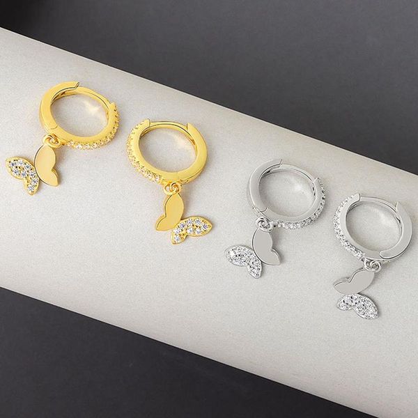 

dangle & chandelier 2021 trend unusual silver color butterfly hoop earrings shiny cz gold jewelry gifts for women