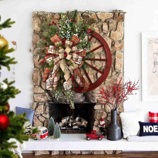 

christmas decorations farmhouse wagon wheels wreath winter door hanging home outdoor decoration year gift 2022