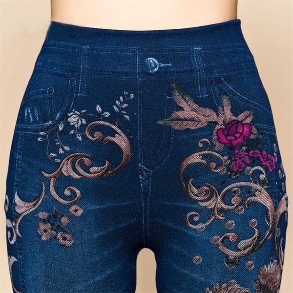 Leggings jeans stampati a fiori da donna Leggings autunno slim in cotone a vita alta Pantaloni finti da donna Legendency 211215