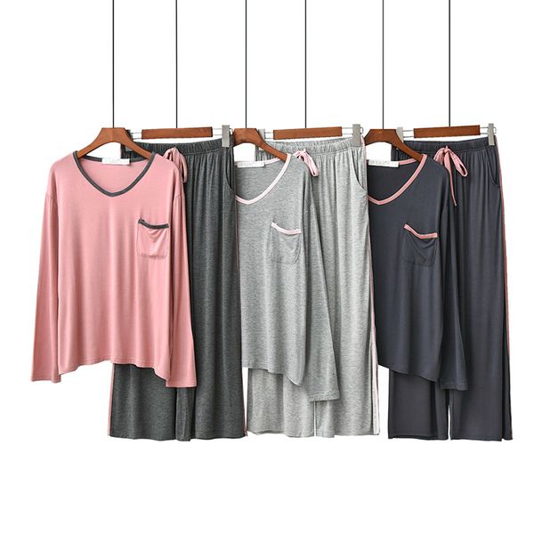 

sleepwear modal women pajama set casual solid color autumn winter simple 2 pieces soft loose long-sleeved trousers sleepwear jimh 5f6l, Black;red