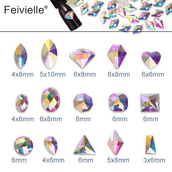 

feiviellle 20 pcs nail art rhinestones personalised flat shapes glass ab colorful stones for 3d nails decoration1, Silver;gold